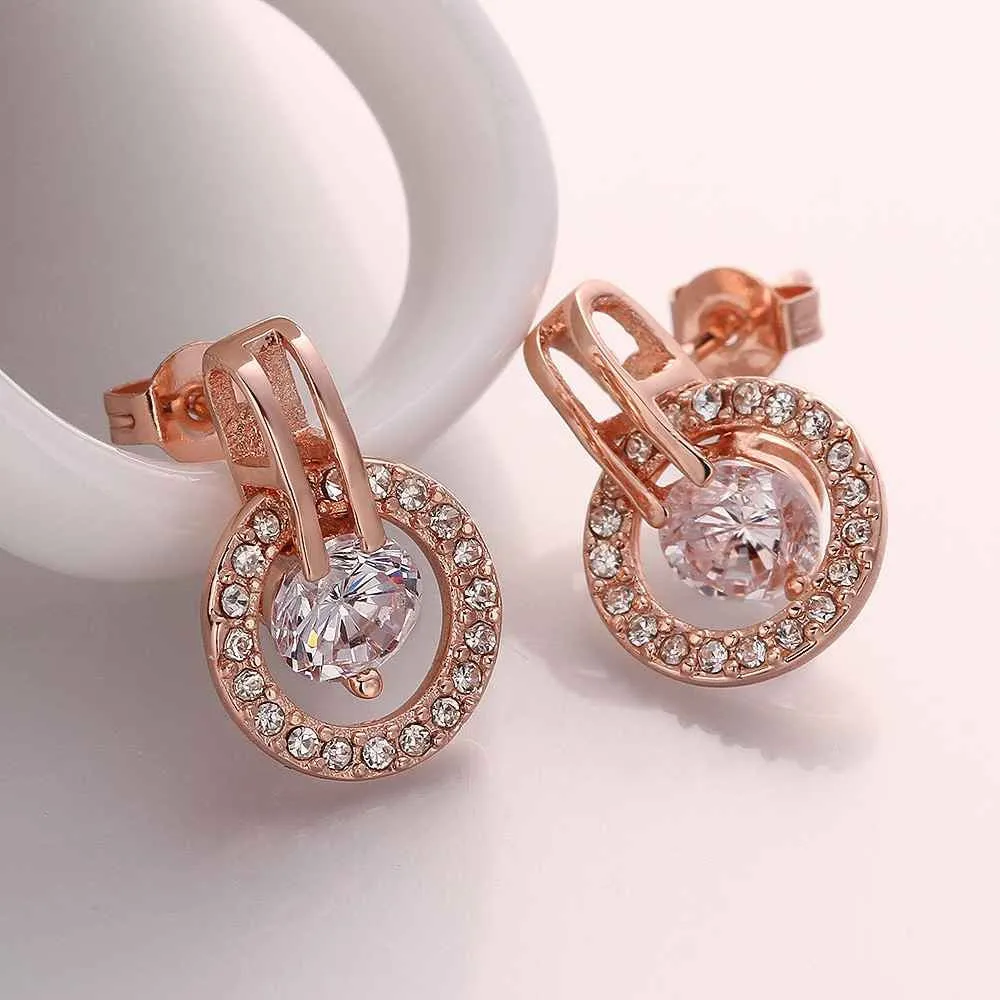 Best Gifts girl jewerly 18K Gold Plated Earing circle crystal stone stud earrings brincos SMTPE943 ELY