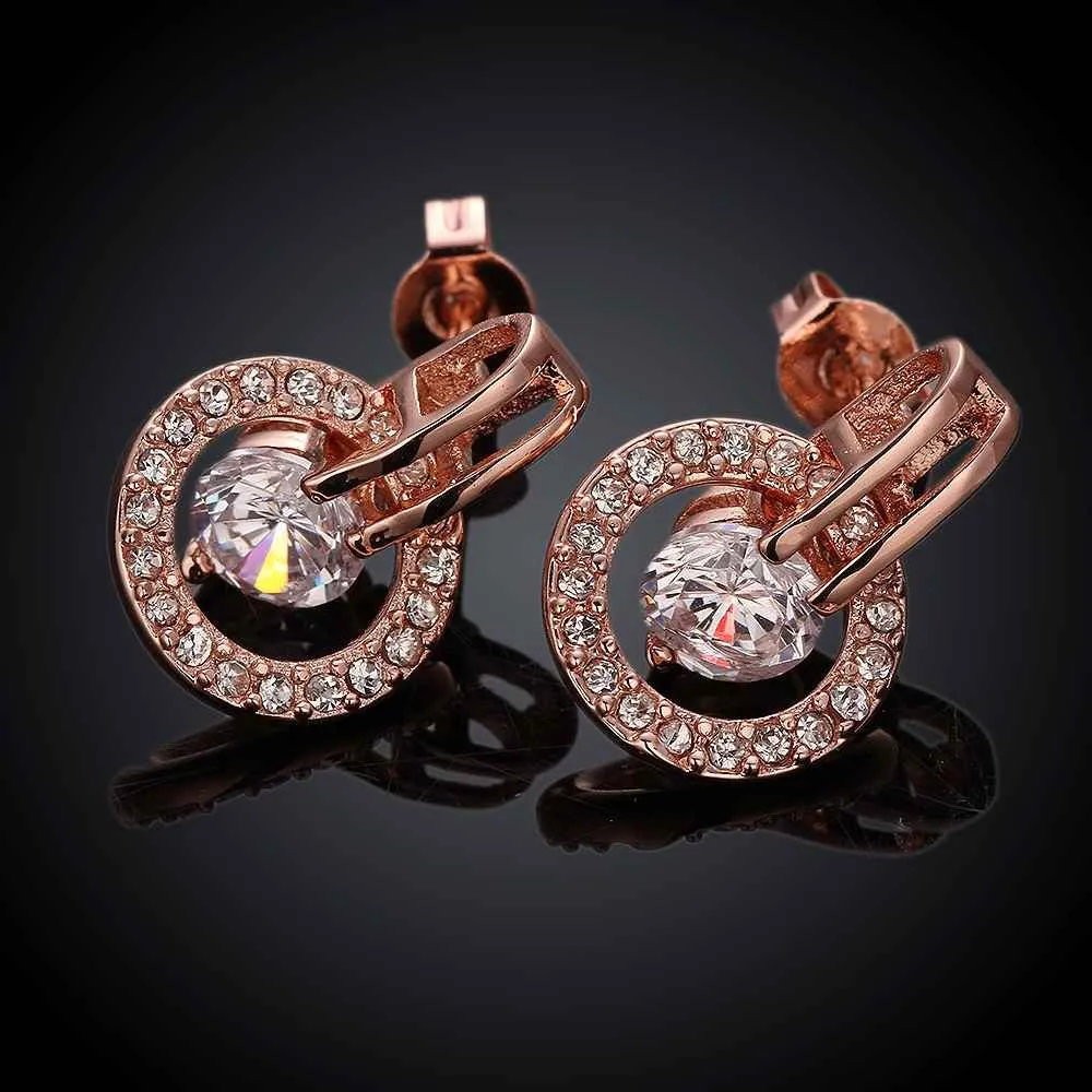 Best Gifts girl jewerly 18K Gold Plated Earing circle crystal stone stud earrings brincos SMTPE943 ELY