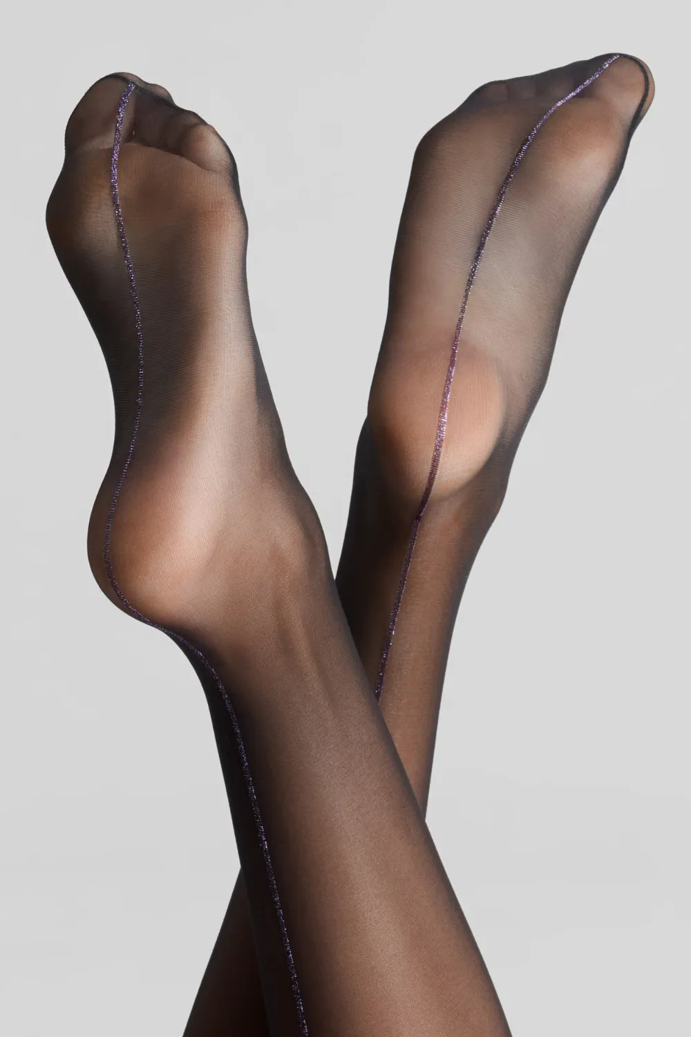 Black Cut & Curled Purple Lurex Seam Stockings 20 Denier