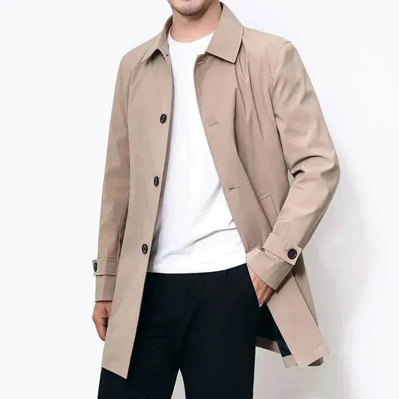 Classic Single-Breasted Men Trench Coat