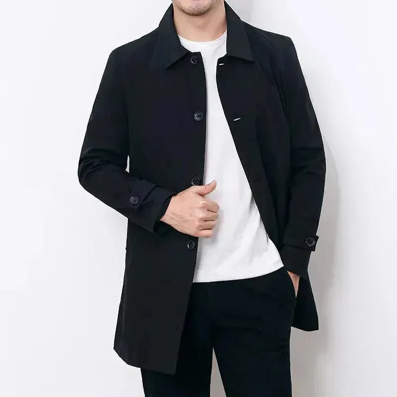 Classic Single-Breasted Men Trench Coat