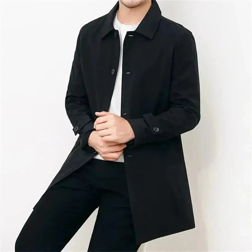 Classic Single-Breasted Men Trench Coat