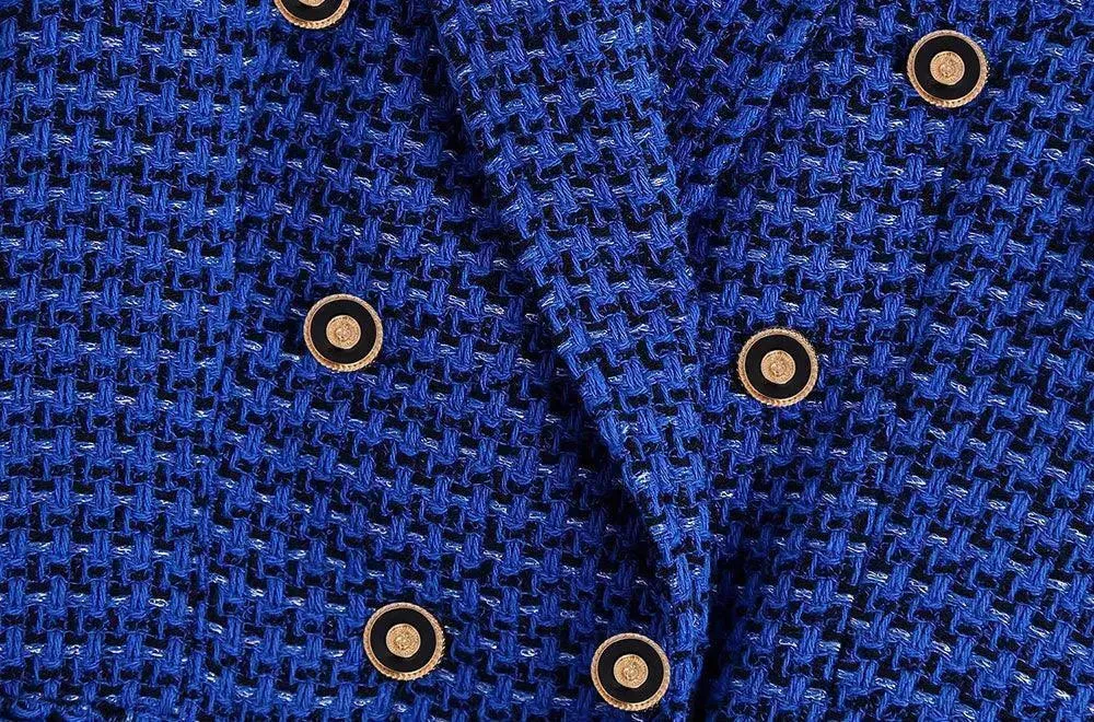 Dark Blue Tweed Blazer Women - Casual - Plaid