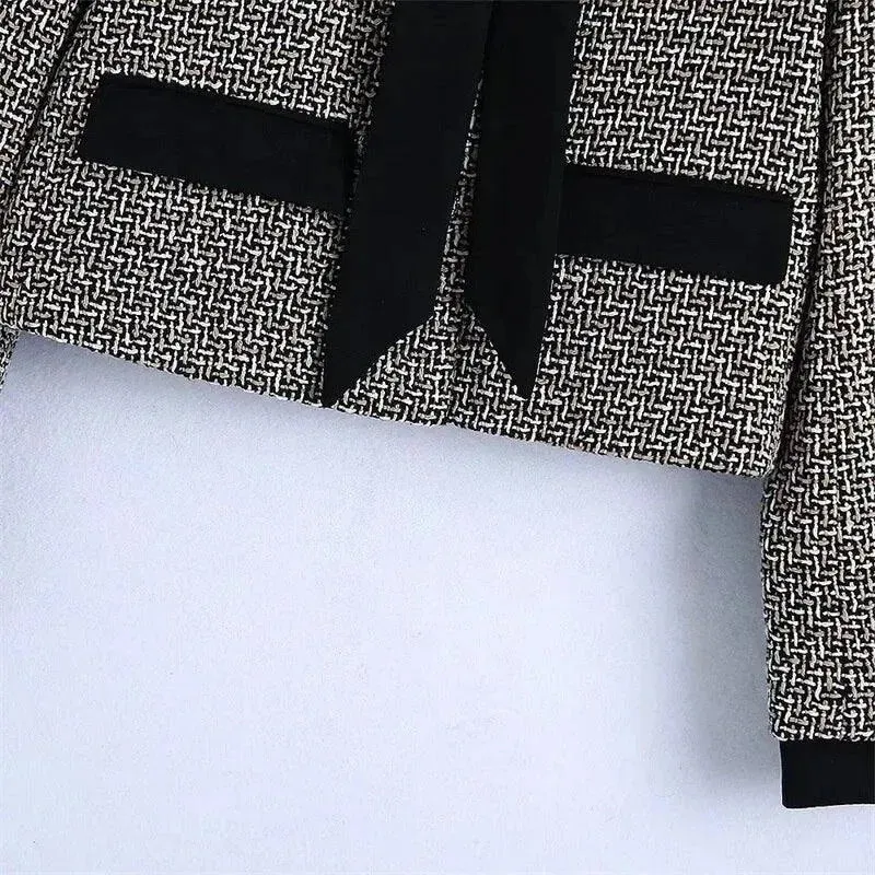 Elegant Bow Tied Women Tweed Jacket