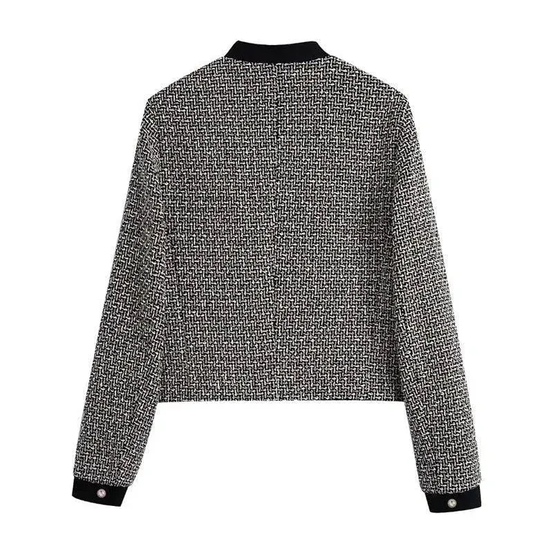Elegant Bow Tied Women Tweed Jacket