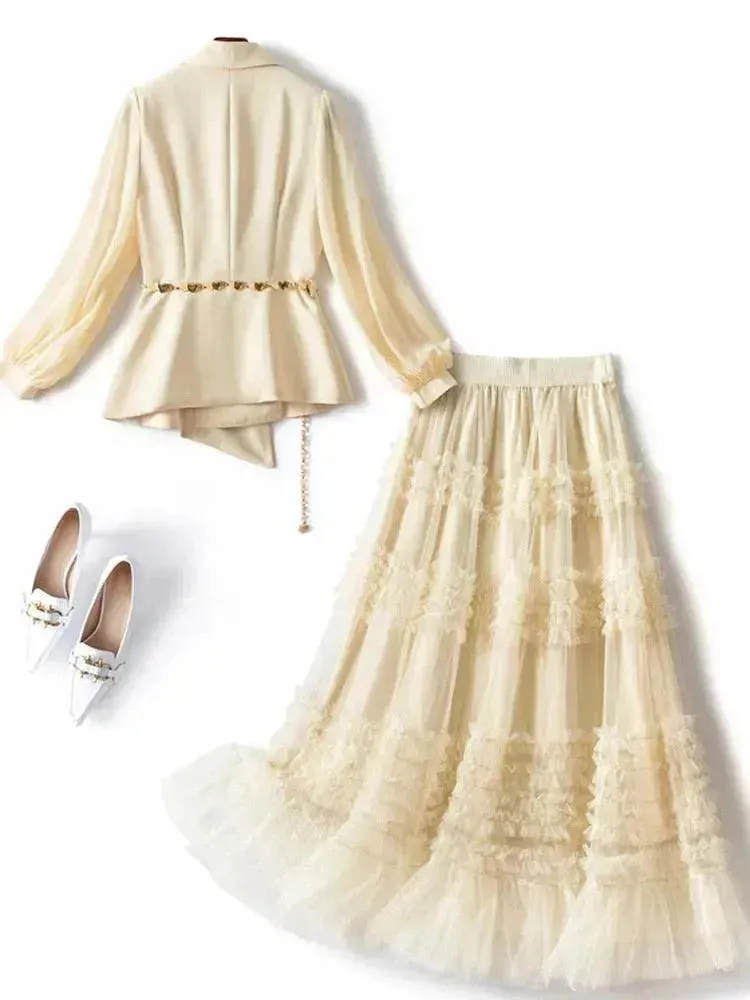 Elegant Tailored Silk Two-Piece Skirt Set