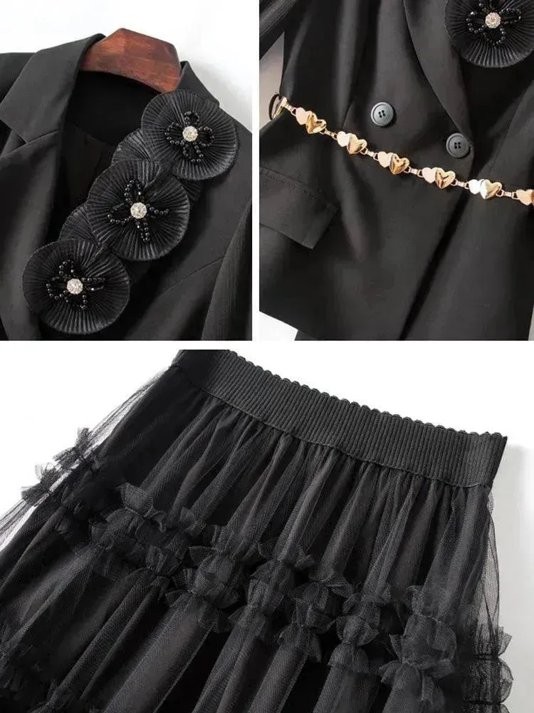 Elegant Tailored Silk Two-Piece Skirt Set