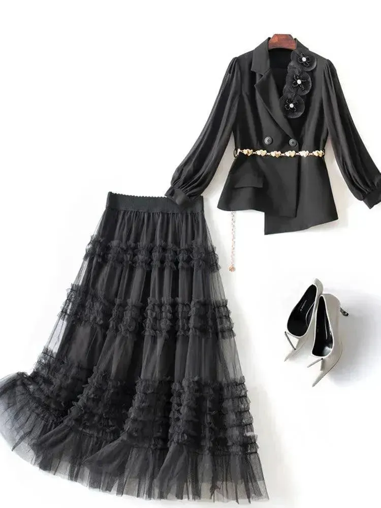 Elegant Tailored Silk Two-Piece Skirt Set