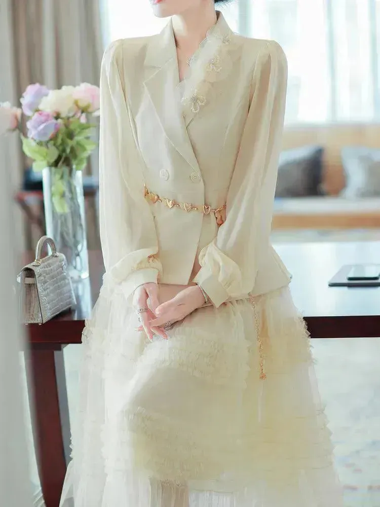 Elegant Tailored Silk Two-Piece Skirt Set