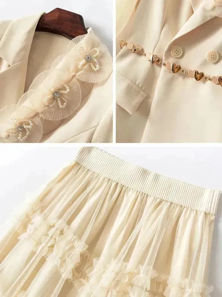 Elegant Tailored Silk Two-Piece Skirt Set
