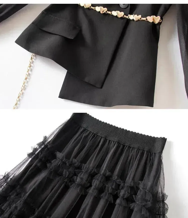 Elegant Tailored Silk Two-Piece Skirt Set