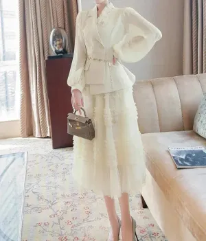 Elegant Tailored Silk Two-Piece Skirt Set