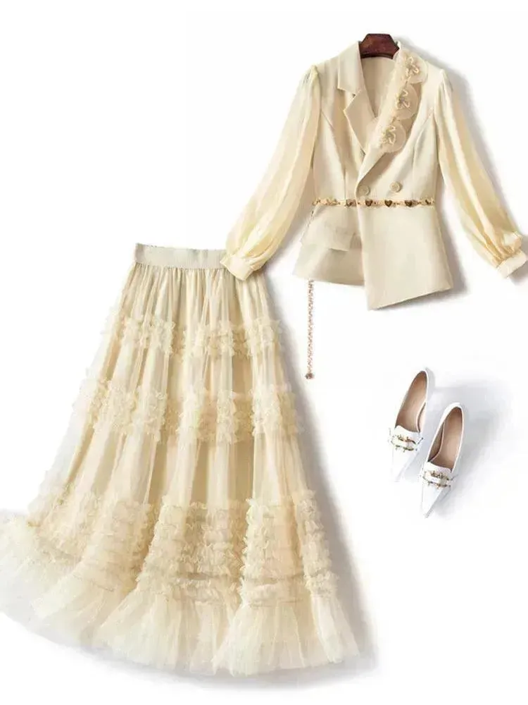 Elegant Tailored Silk Two-Piece Skirt Set
