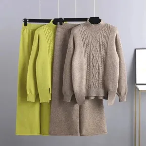 Elegant Women Casual Wool Three-Piece Outfit Set