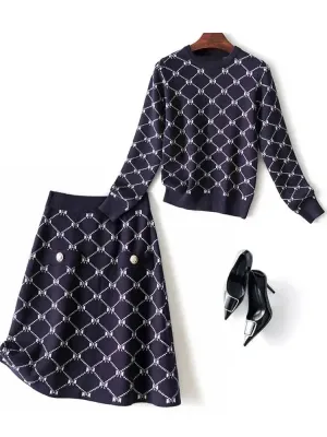 Elegant Women Geometric Fall Two-Piece Skirt Set