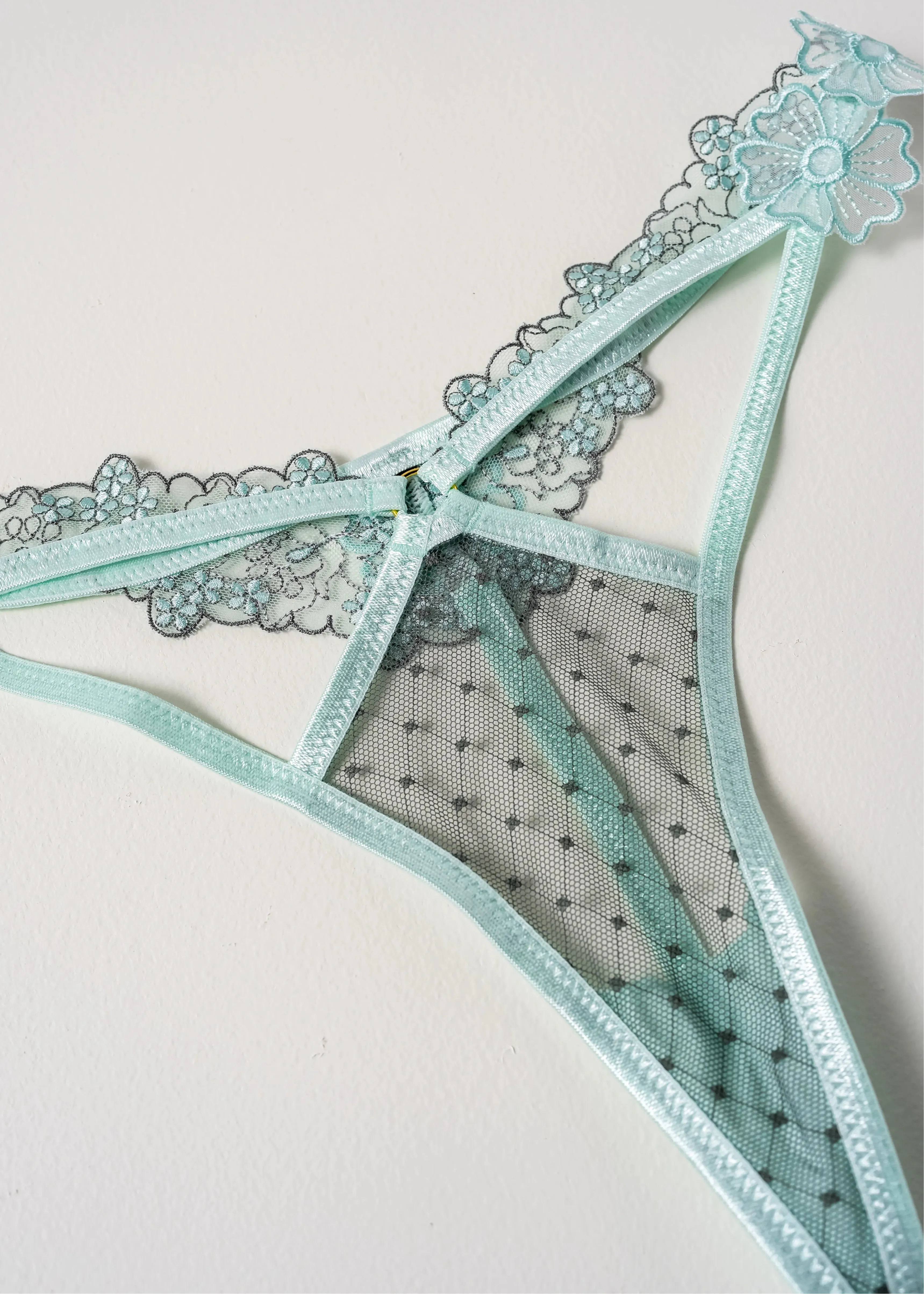 Embroidered Appliqu Cut Out Thong - Mint Julep