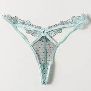 Embroidered Appliqu Cut Out Thong - Mint Julep