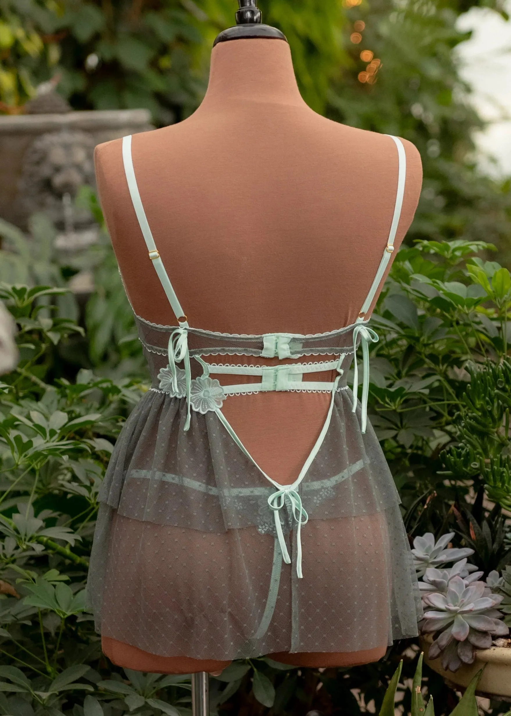 Embroidered Appliqu Cut Out Thong - Mint Julep