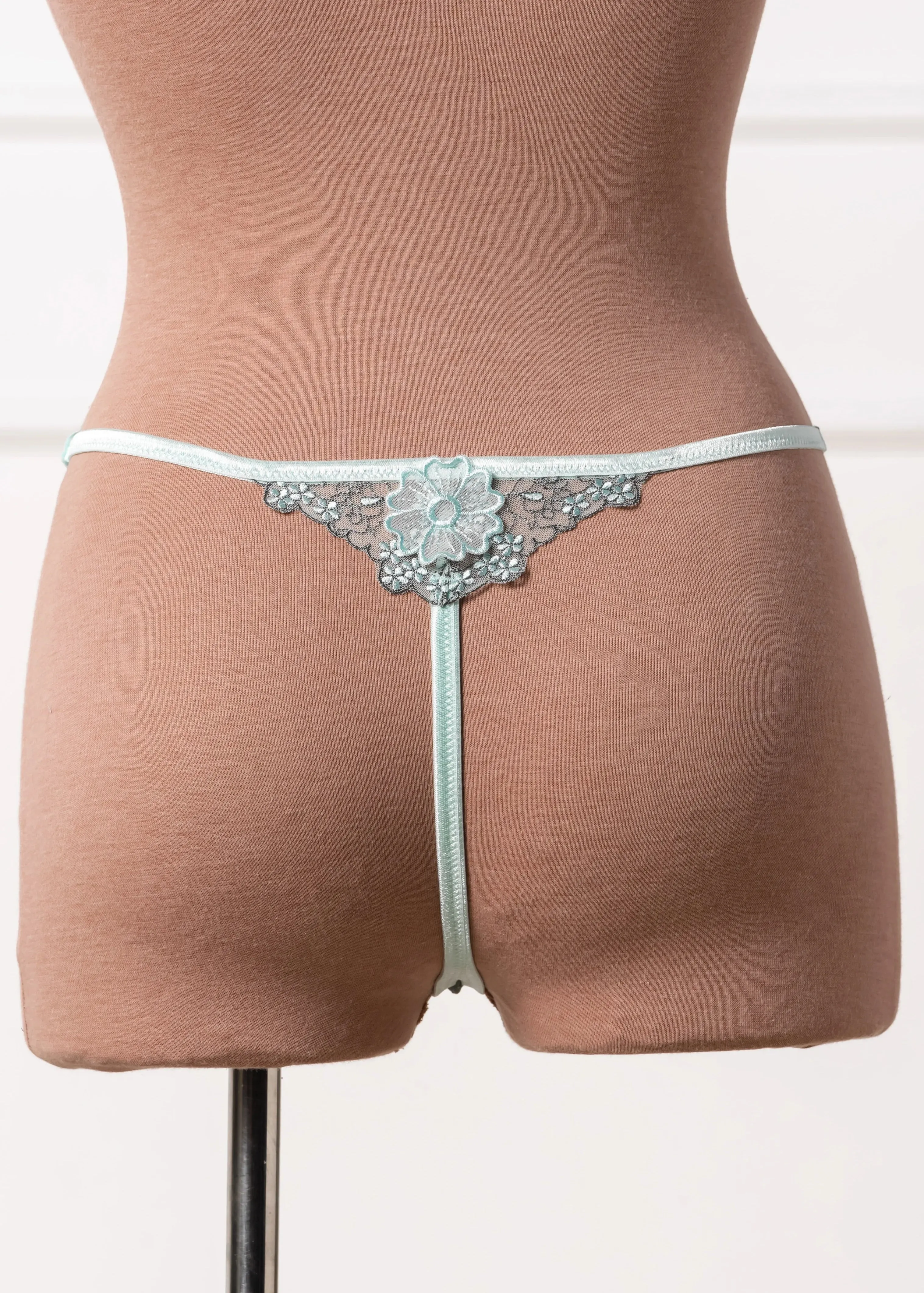 Embroidered Appliqu Cut Out Thong - Mint Julep