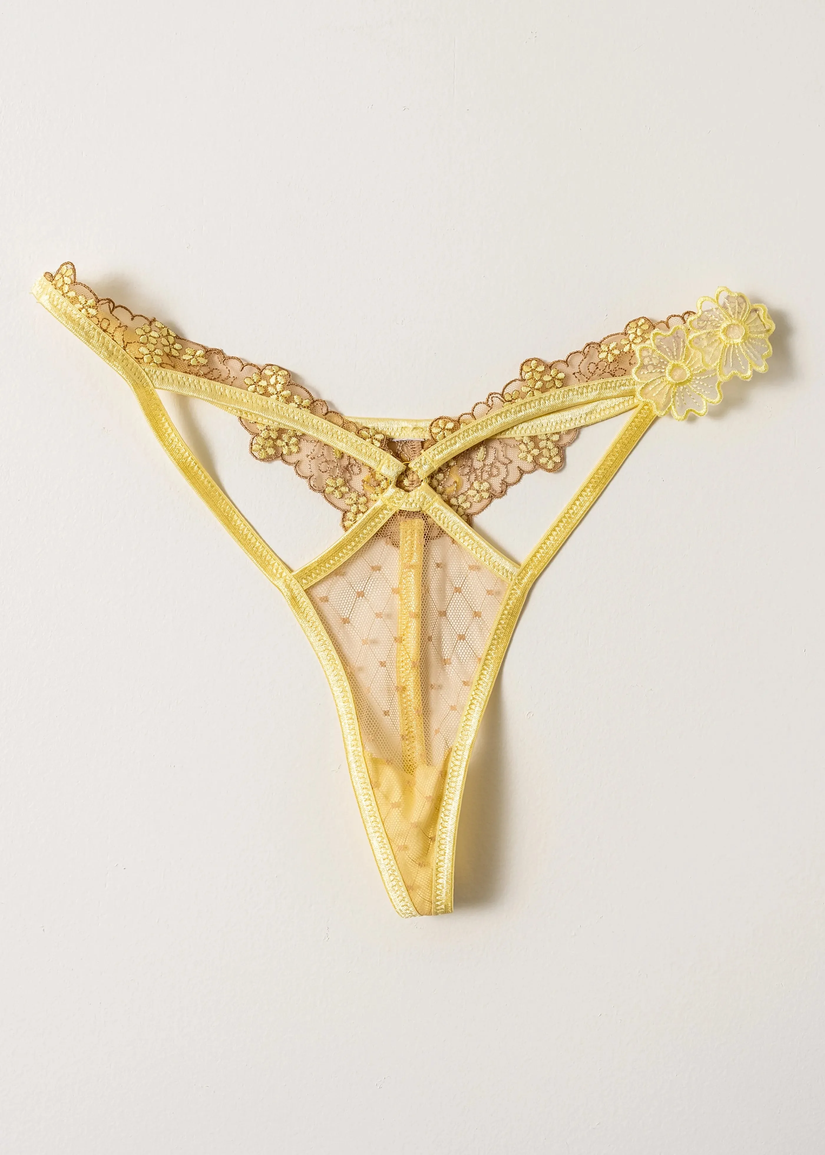 Embroidered Appliqu Cutout Thong - Lemon Chiffon