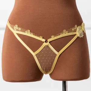 Embroidered Appliqu Cutout Thong - Lemon Chiffon