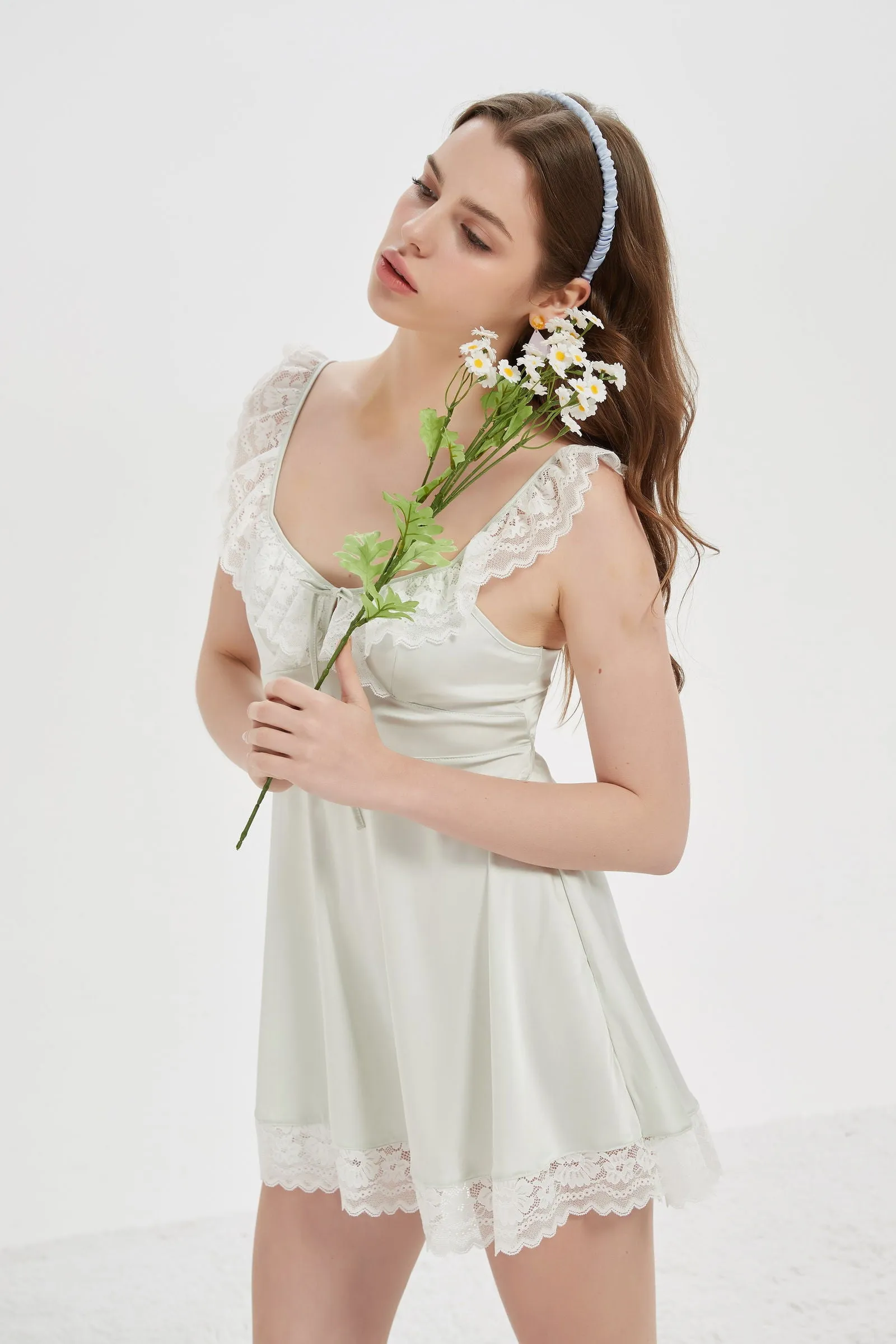 Ivory Satin Chemise with Delicate Lace Trim