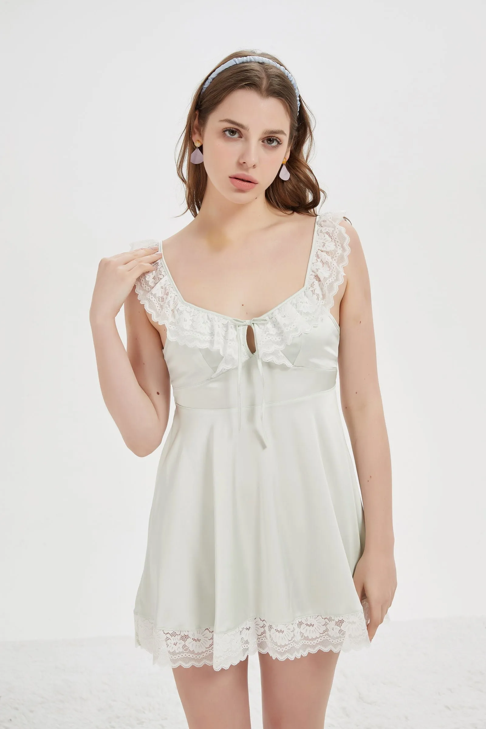 Ivory Satin Chemise with Delicate Lace Trim