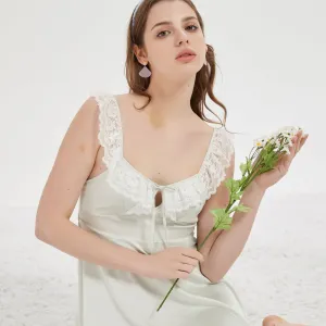 Ivory Satin Chemise with Delicate Lace Trim