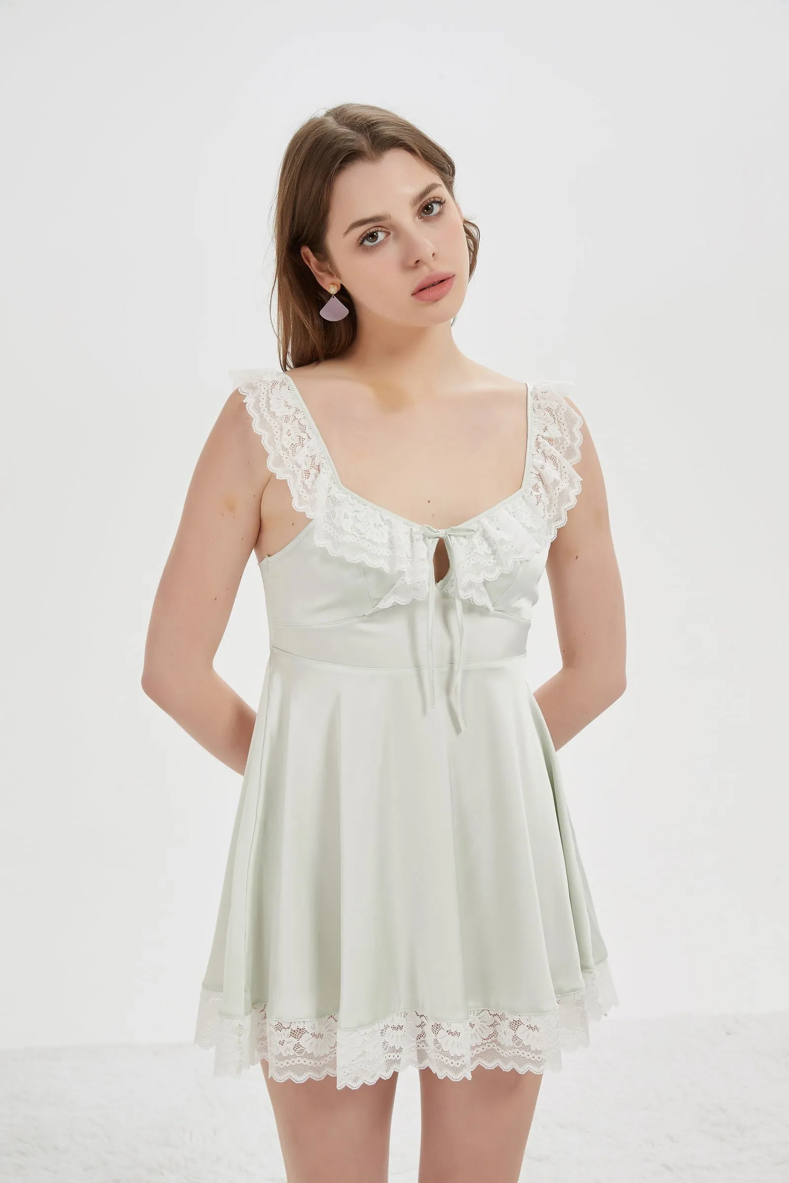 Ivory Satin Chemise with Delicate Lace Trim