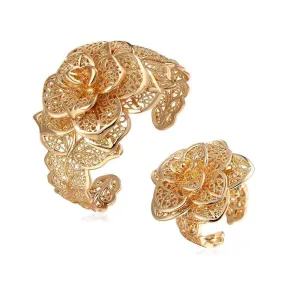jewellery charms 18k gold plated jewelry set big flower bracelet ring bijoux SKGS 4 ELY