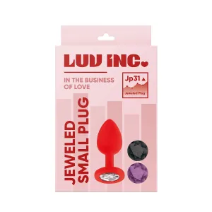 Jp31: JEWELED SMALL PLUG W/ 3 STONES - RED