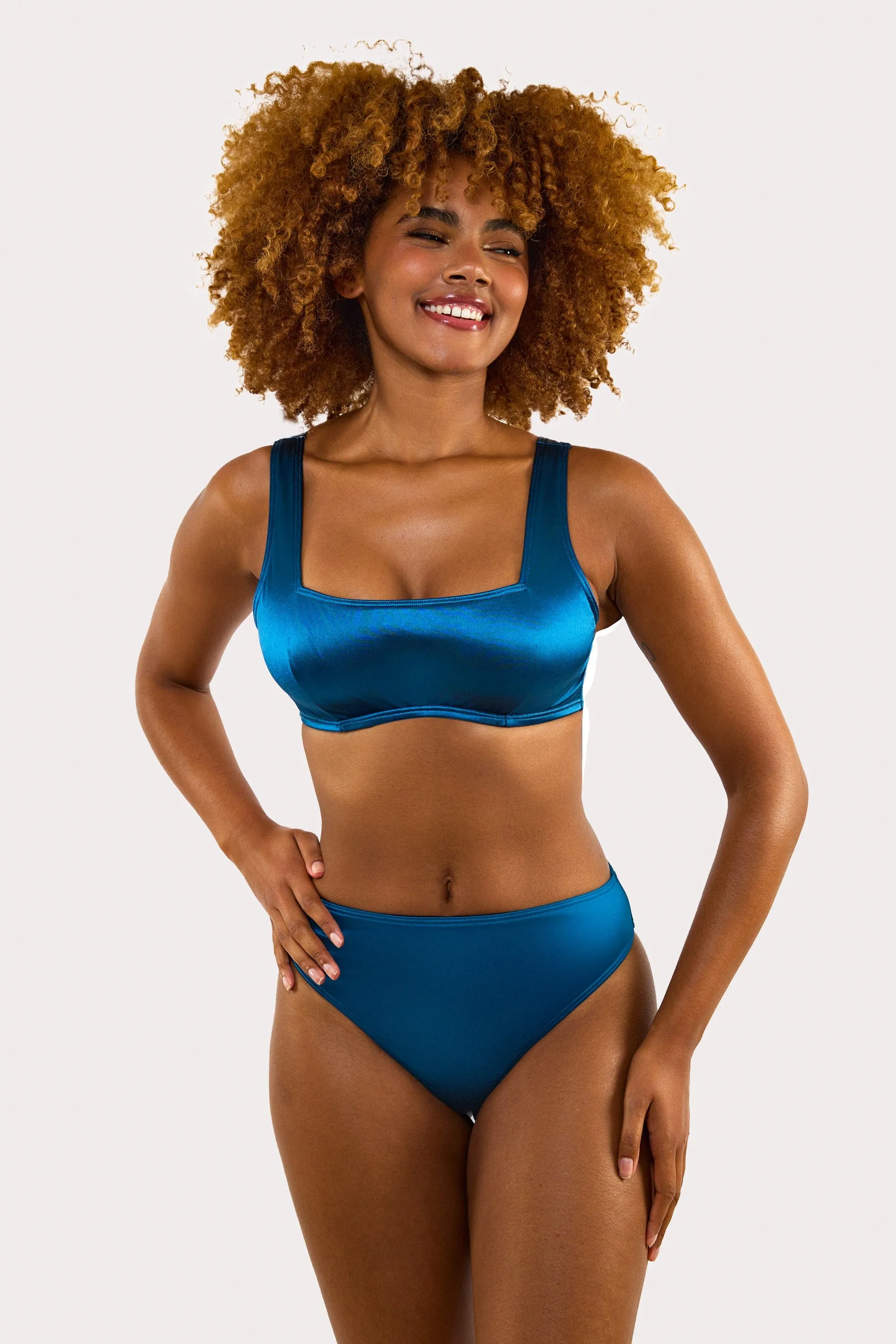 Kylie Teal Fuller Bust Square Neck Crop Top
