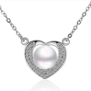platinum plated necklaces simulated pearl in heart collares women necklaceNPLN 13 ELY