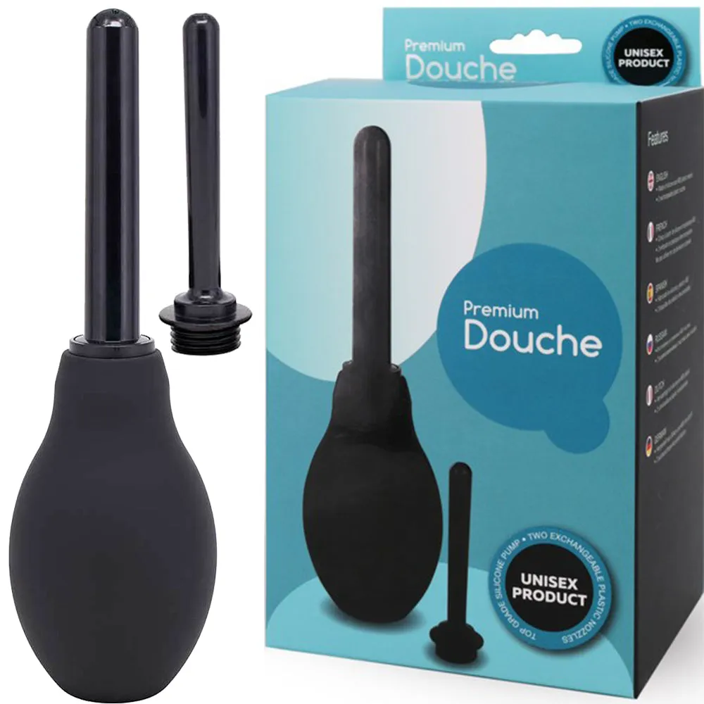 Premium Douche Dual Nozzle Anal Rectal Cleaner Enema Bulb Syringe Silicone