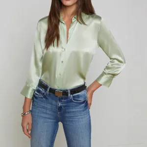 Satin Rayon Shirt Women's Solid Color Top Elegant Lapel