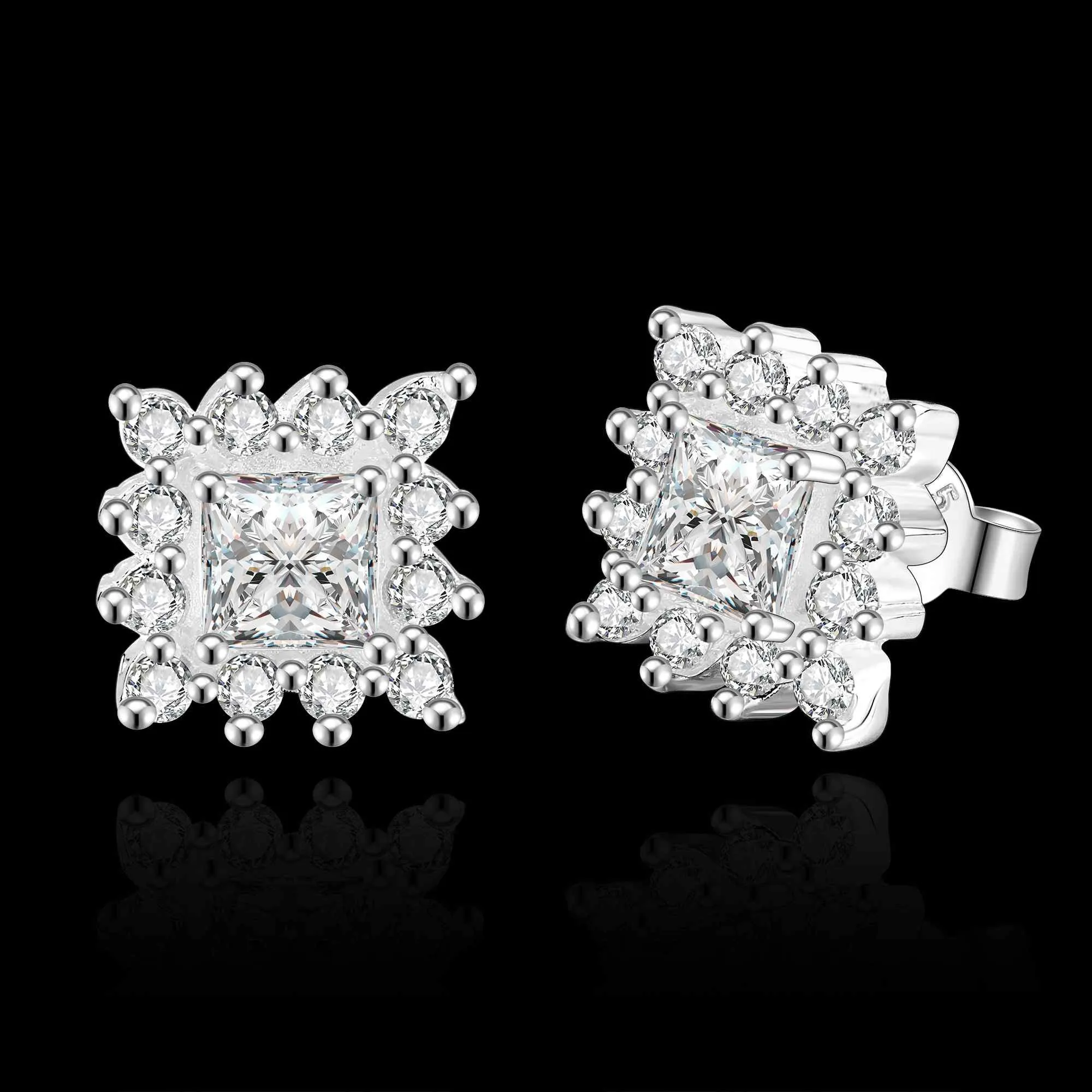silver plated earing jewelry square star stud earring 55 ELY