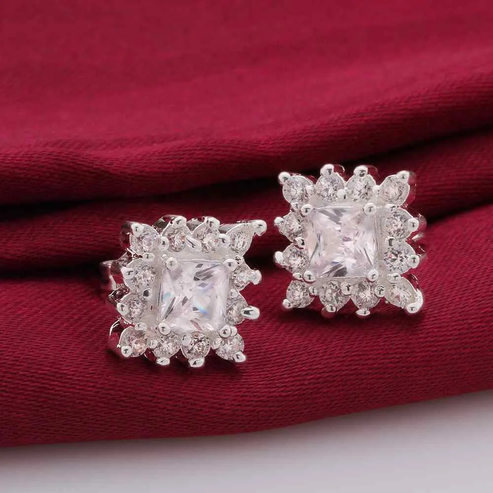 silver plated earing jewelry square star stud earring 55 ELY