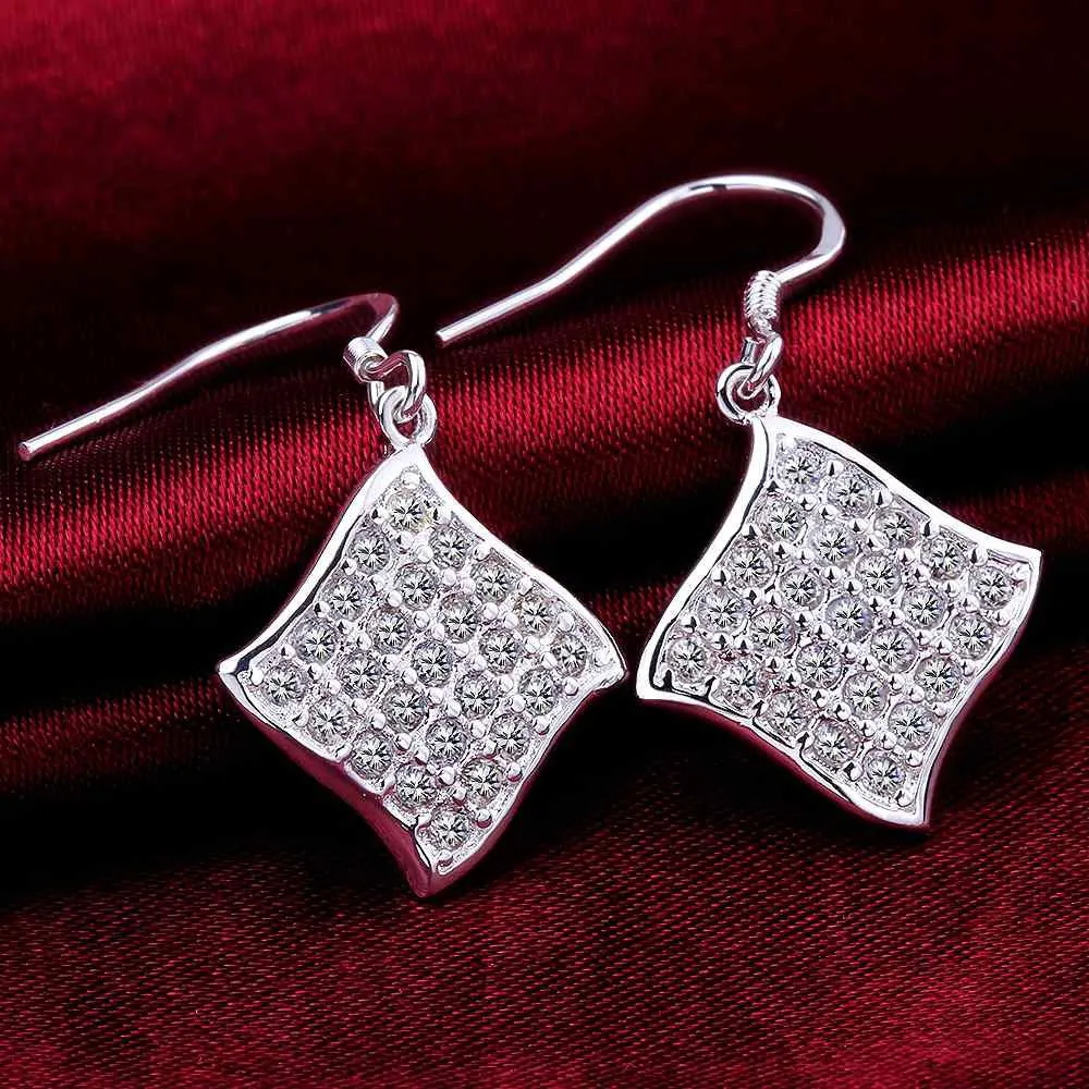 silver plated earing silver plated jewelry square leaf earring 573 ELY