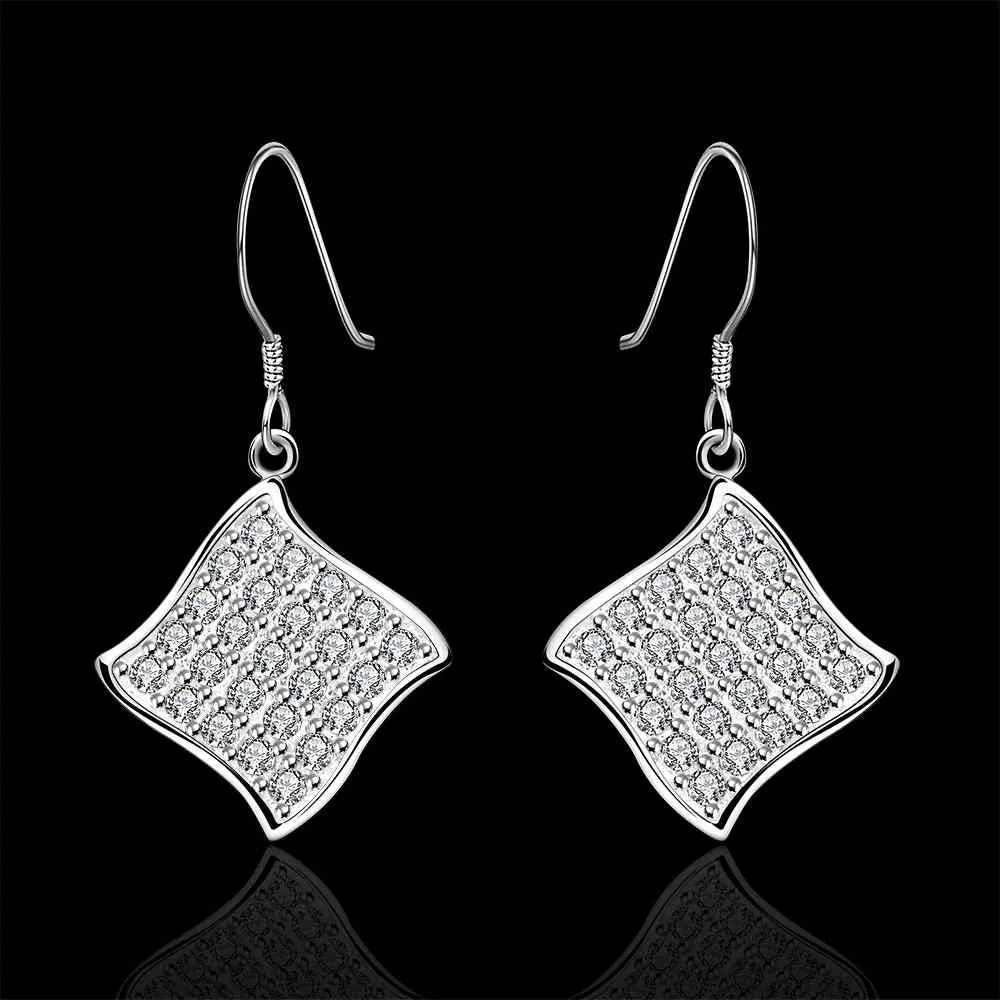 silver plated earing silver plated jewelry square leaf earring 573 ELY