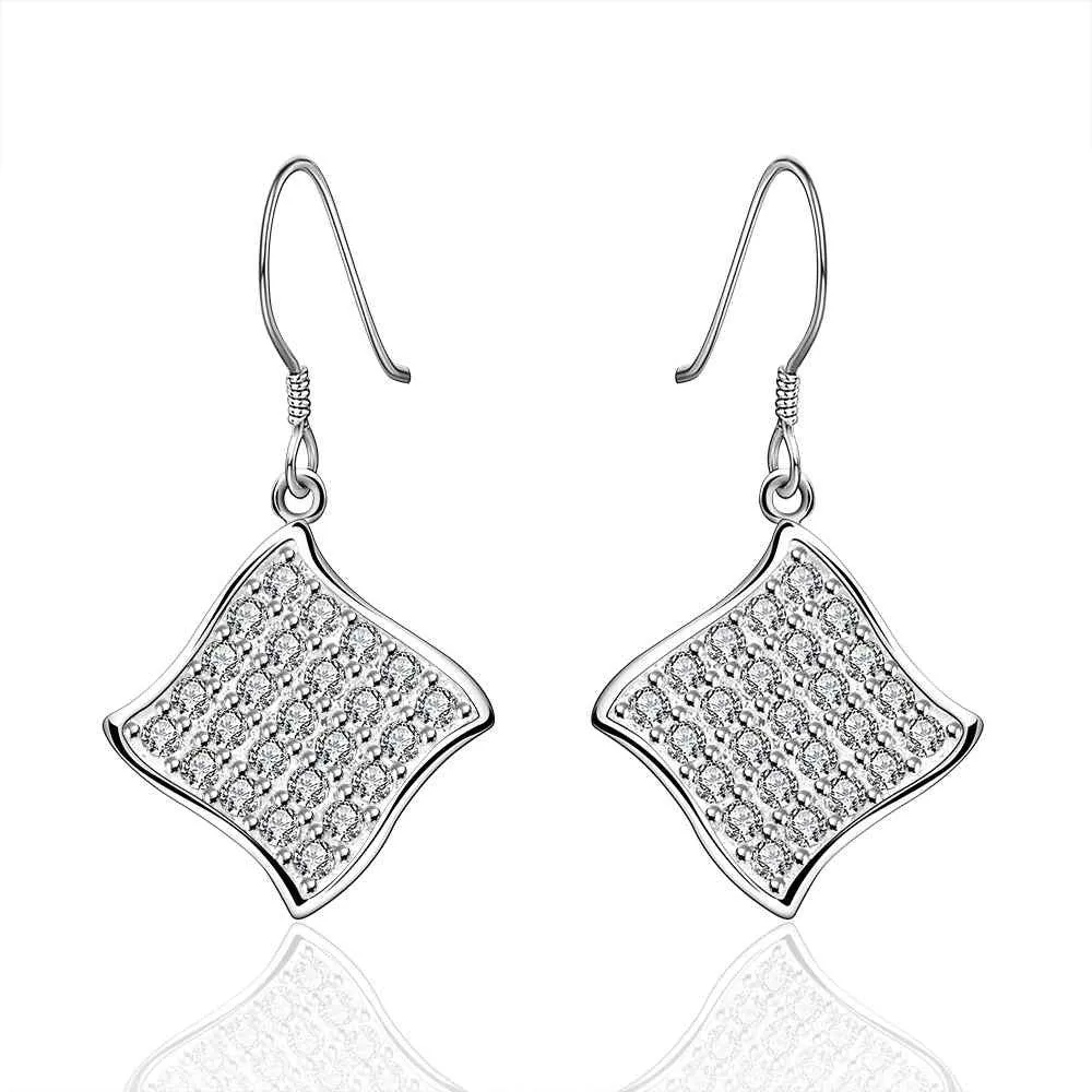 silver plated earing silver plated jewelry square leaf earring 573 ELY