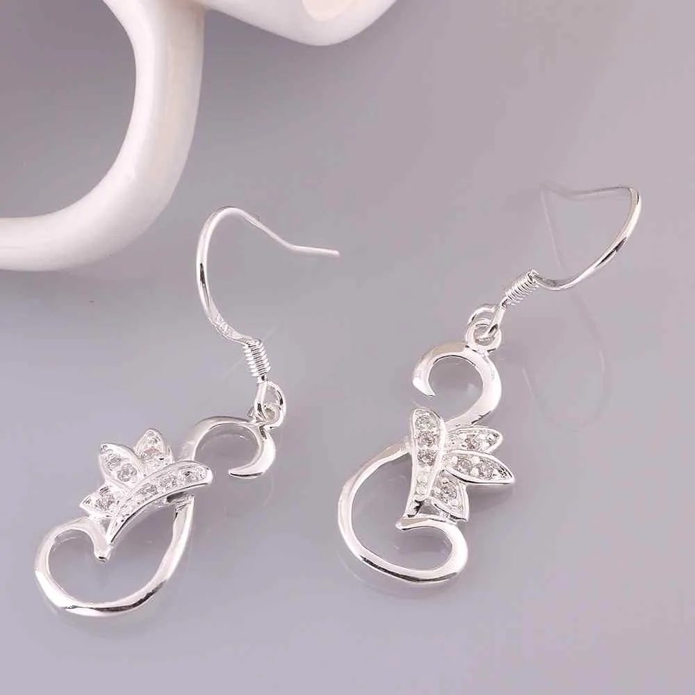 silver plated earings butterfly white star stud brincos Elegant 243 ELY