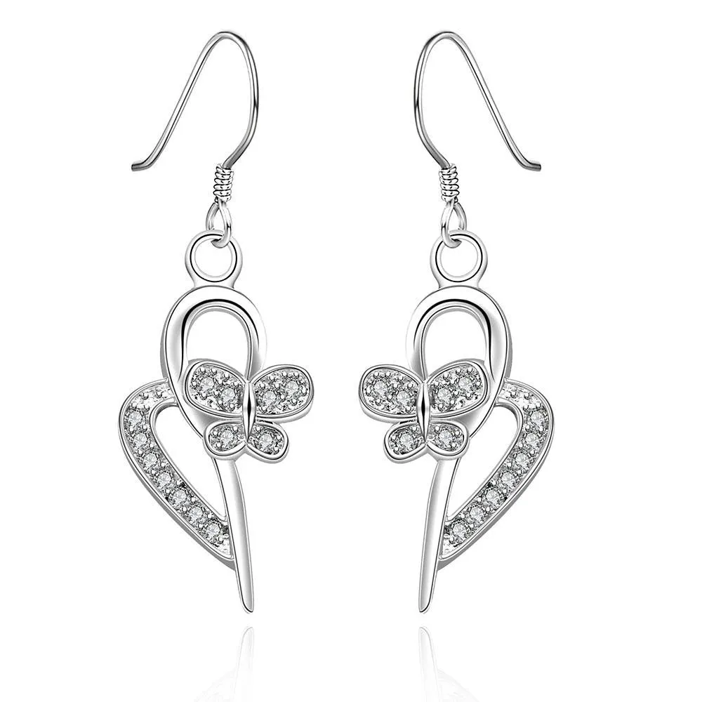 silver plated earings butterfly white star stud brincos Elegant 243 ELY