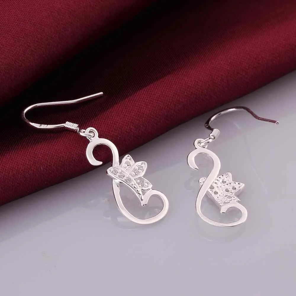 silver plated earings butterfly white star stud brincos Elegant 243 ELY