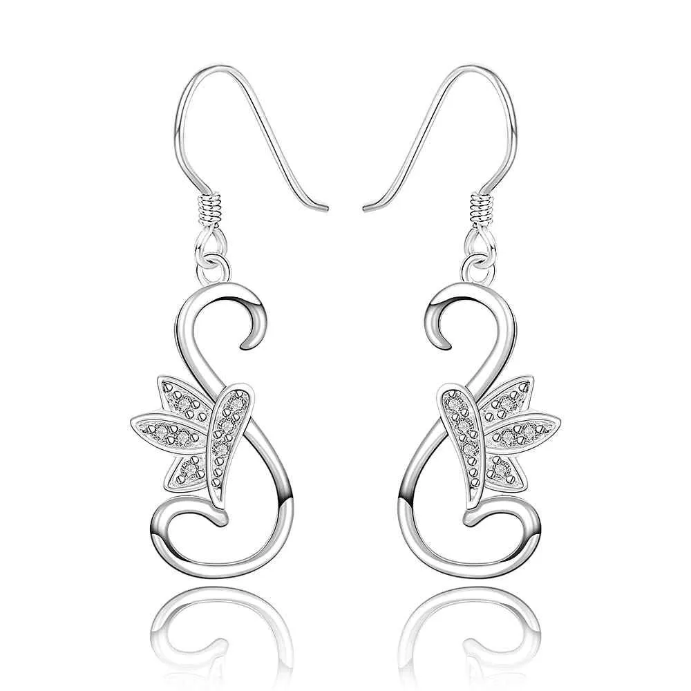 silver plated earings butterfly white star stud brincos Elegant 243 ELY
