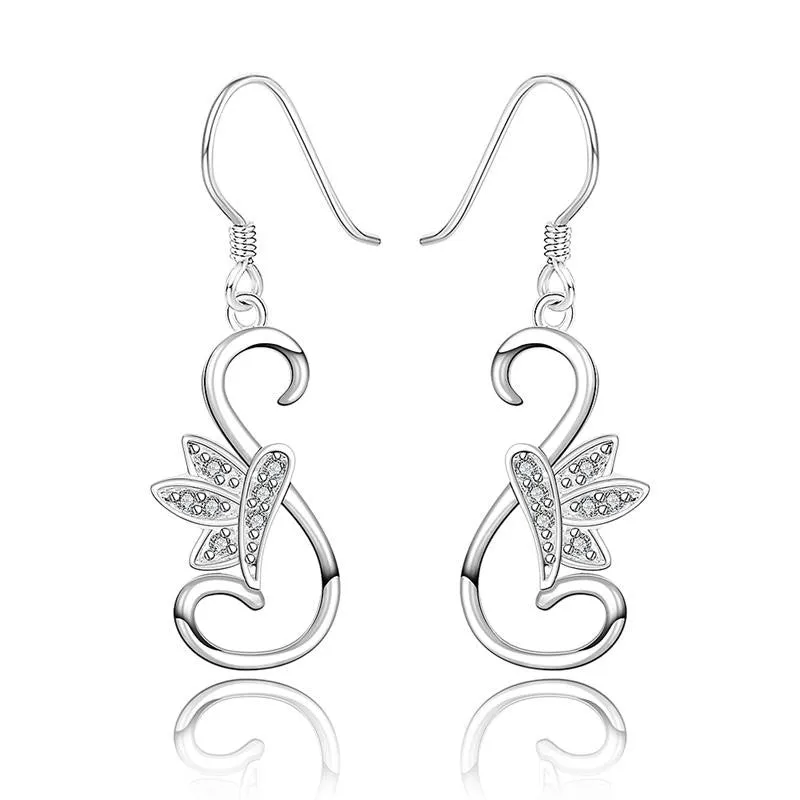 silver plated earings butterfly white star stud brincos Elegant 243 ELY