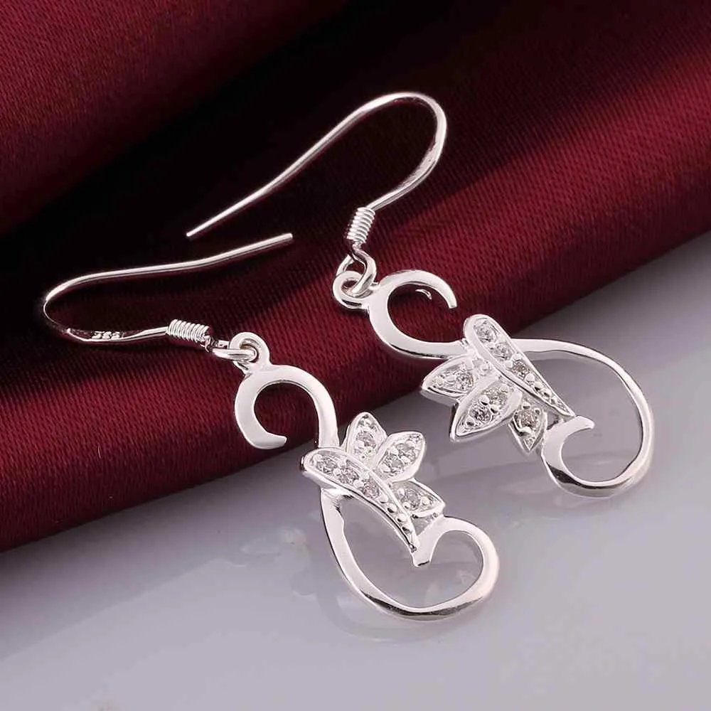 silver plated earings butterfly white star stud brincos Elegant 243 ELY