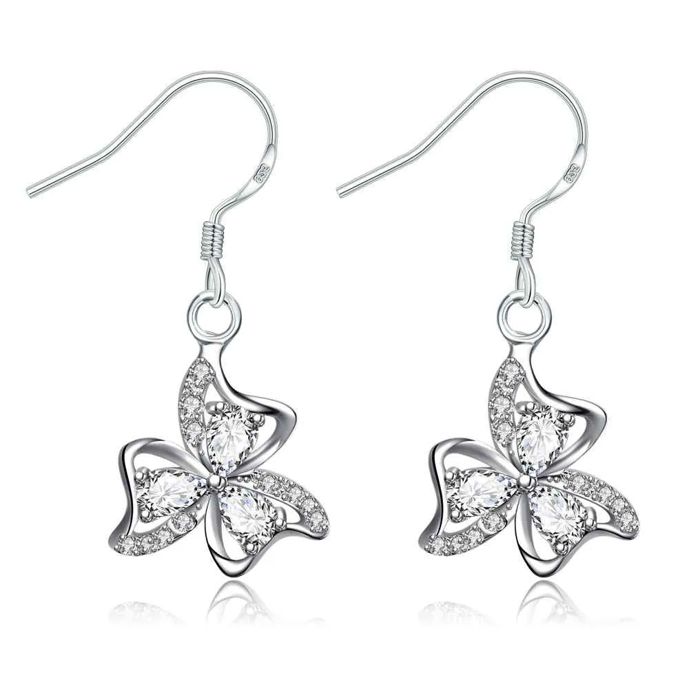 silver plated earings jewelry Clover flower inlaid crystal drop cuff Jewelry European Style ELY