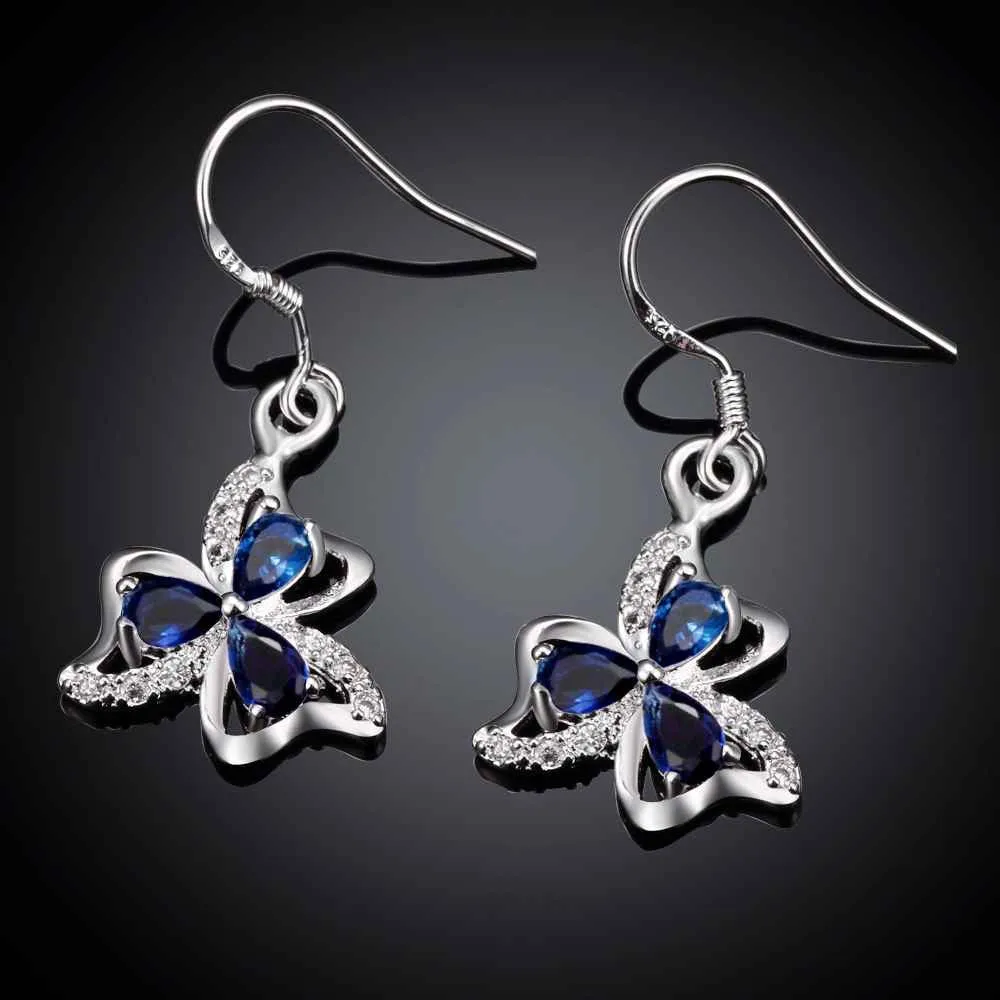 silver plated earings jewelry Clover flower inlaid crystal drop cuff Jewelry European Style ELY