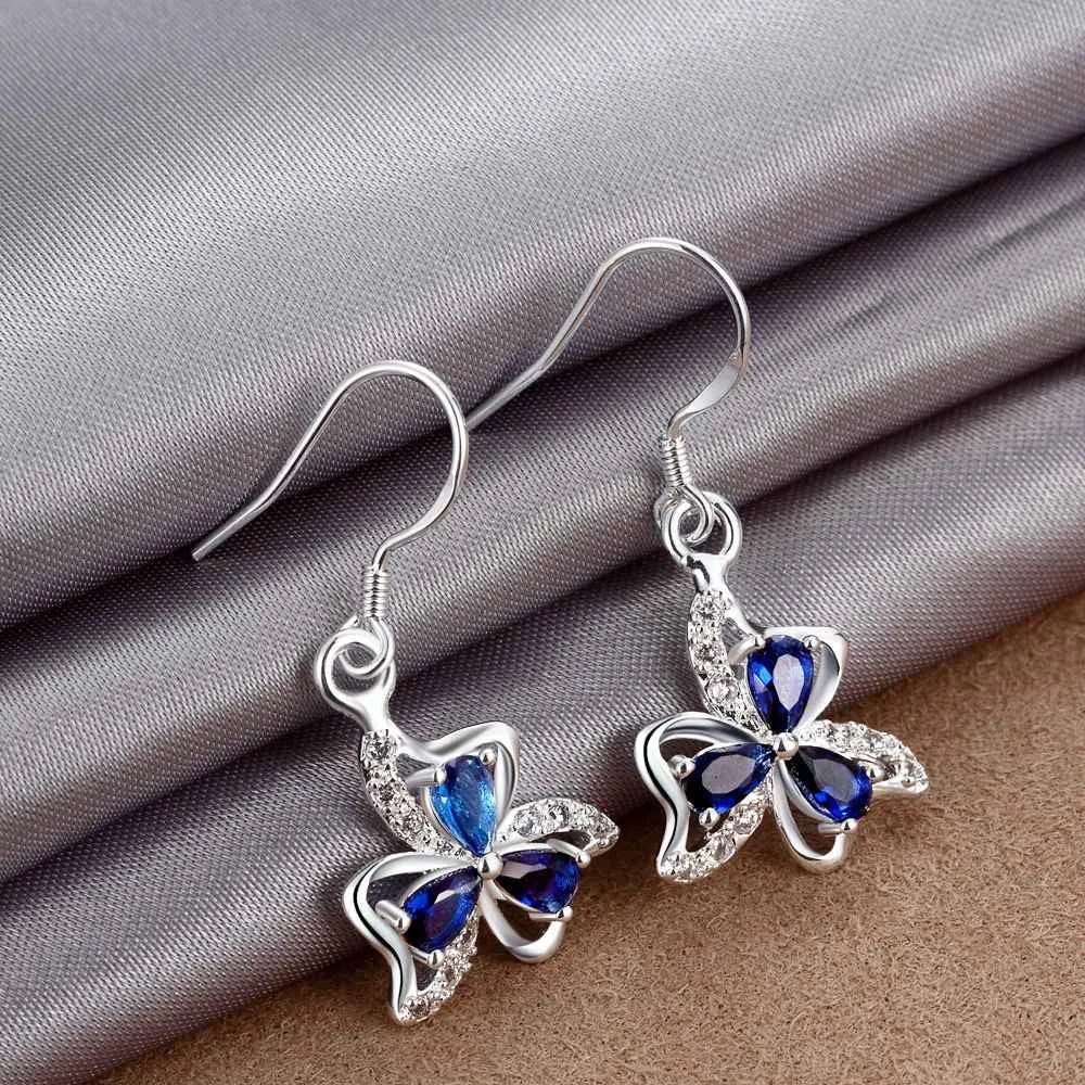 silver plated earings jewelry Clover flower inlaid crystal drop cuff Jewelry European Style ELY