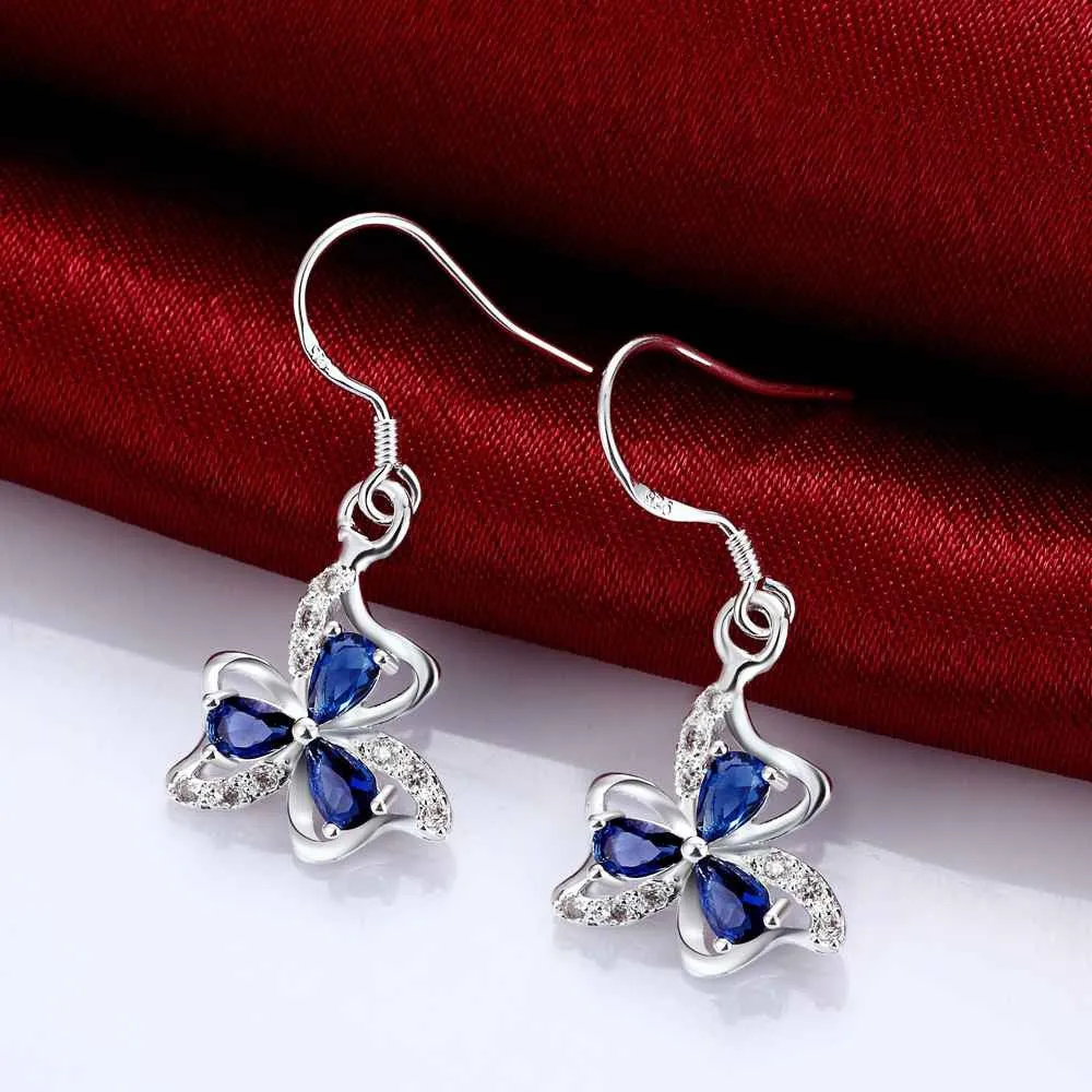 silver plated earings jewelry Clover flower inlaid crystal drop cuff Jewelry European Style ELY